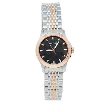 Pre Owned Gucci Black Two Tone Stainless Steel G-Timeless YA126512 Women's Wristwatch 27 mm