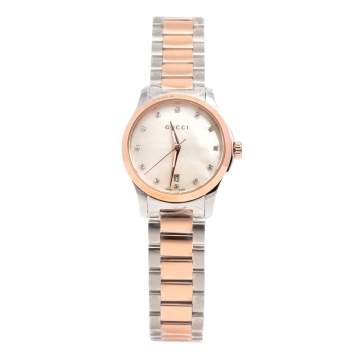 Gucci Mother of Pearl Two-Tone Stainless Steel Diamonds G-Timeless YA126544 Women's Wristwatch 27 mm