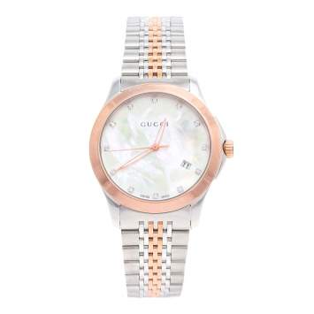 Pre Owned Gucci Mother of Pearl Two Tone Stainless Steel YA126514 Women's Wristwatch 38 mm
