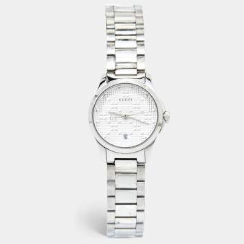 Pre Owned Gucci Silver Stainless Steel G-Timeless YA126551 Men's Wristwatch 27 mm