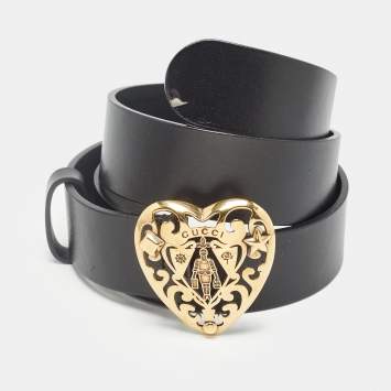 Pre Owned Gucci Black Leather Hysteria Buckle Belt 90CM