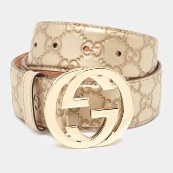 Pre Owned Gucci Gold Guccissima Leather Interlocking G Buckle Belt 80 CM