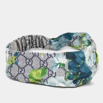 Pre Owned Gucci Blue GG Blooms Print Silk Headband