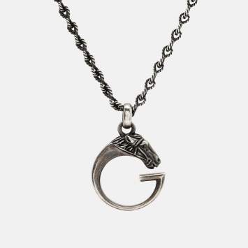 Pre Owned Gucci   Horse Head 'G' Sterling Silver Pendant Necklace