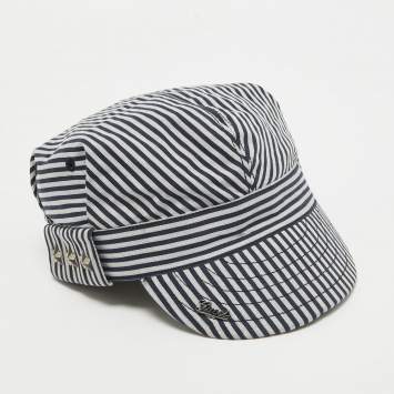 Pre Owned Gucci Navy Blue/White Striped Cotton Cap 