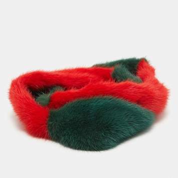 Pre Owned  Gucci Red/Green Mink Fur Headband L