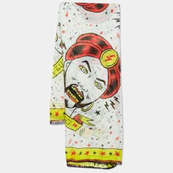 Pre Owned Gucci Yellow Magician Print Cotton Square Scarf