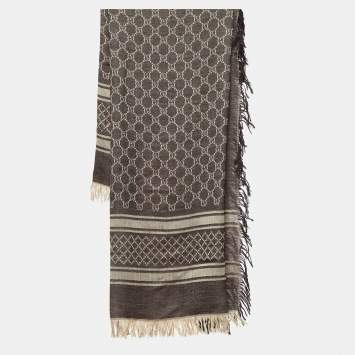 Pre Owned Gucci Brown GG Survive Wool & Silk Scarf
