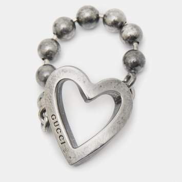 Gucci Heart Sterling Silver Beaded Ring Size 51