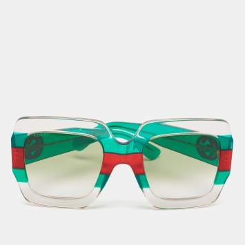Pre Owned Gucci Green/Red Gradient GG0178S Oversized Sunglasses