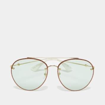 Gucci Light Green/Gold Tone GG0351S Glitter Aviator Sunglasses