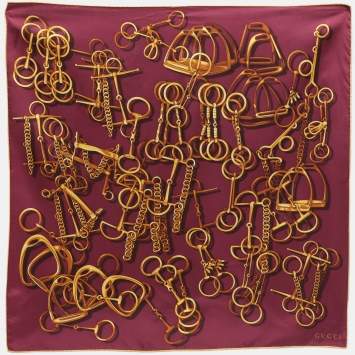 Pre Owned Gucci Burgundy Silk Horsebit Square Scarf