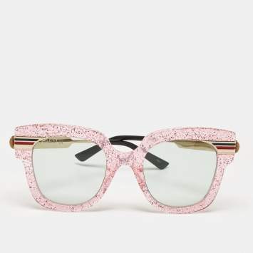 Pre Owned Gucci Pink Glitter/Green GG0281S Oversized Sunglasses