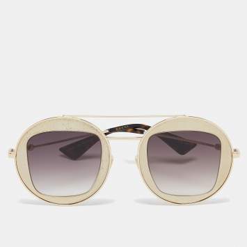 Gucci Gold Tone/Brown Gradient GG0105S Round Sunglasses