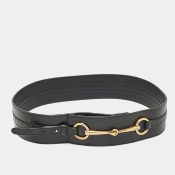 Pre Owned Gucci Black Leather Horsebit Wide Waist Belt 95CM