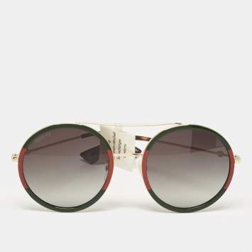 Pre Owned Gucci Gold Tone/Green Gradient GG0061S Web Round Sunglasses