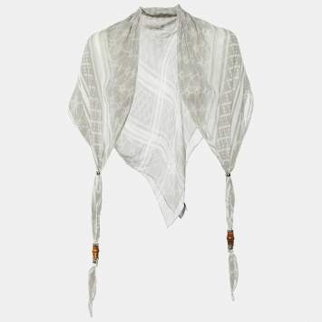 Pre Owned Gucci Grey Horsebit Detail Printed Cotton Scarf