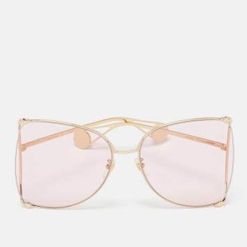 Pre Owned Gucci Pink GG0252S Pearl Embellished Oversized Sunglasses