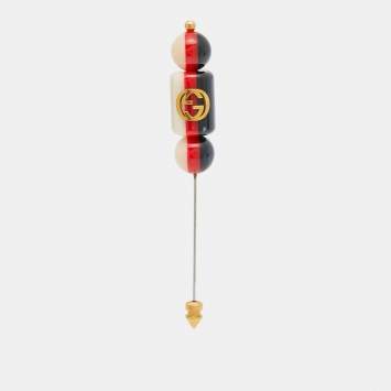 Pre Owned Gucci GG Resin Two Tone Metal  Lapel Pin