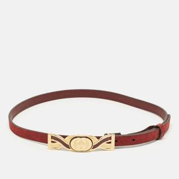 Pre Owned Gucci Burgundy Suede Interlocking G Slim Belt 80 CM