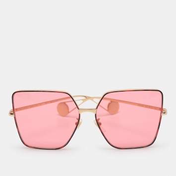 Pre Owned Gucci Pink Gold Tone Metal GG0436S Sunglasses