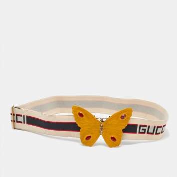 Gucci Beige Elastic Band Butterfly Buckle Belt 85CM
