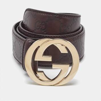 Pre Owned Gucci Brown Guccissima Leather Interlocking G Buckle Belt 80CM