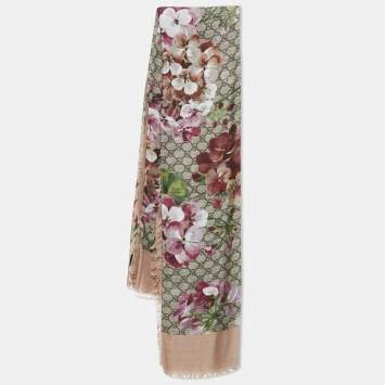 Pre Owned Gucci Pink/Beige GG Blooms Print Modal Blend Square Scarf