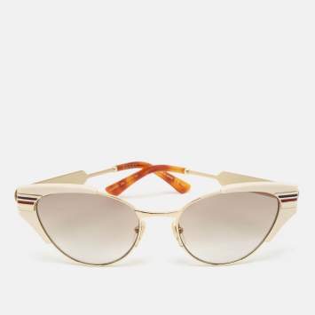 Pre Owned Gucci Ivory/Brown Gradient GG0522S Cat Eye Sunglasses