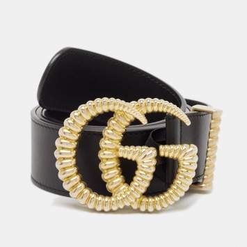 Pre Owned Gucci Black Leather Torchon Double G Buckle Belt 90 CM
