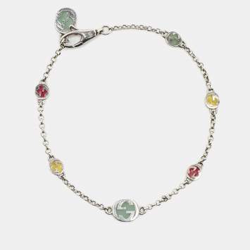 Gucci GG Enamel Sterling Silver Bracelet