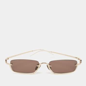 مملوكة مسبقًا Gucci Brown Gold Tone GG1278S Rectangle Sunglasses