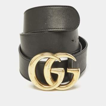Gucci Black Leather GG Marmont Buckle Belt 80CM