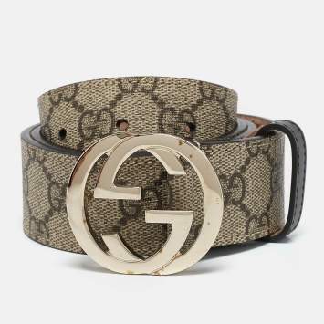Gucci Beige GG Supreme Canvas Interlocking G Buckle Belt 80CCM