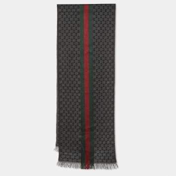 Pre Owned Gucci Tri Color GG Wool & Silk Web Scarf