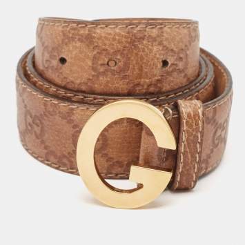 Pre Owned Gucci Brown Guccissima Leather G Buckle Belt 90CM