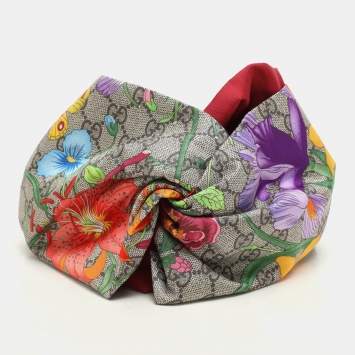 Pre Owned Gucci Multicolor Flora Print Silk Headband