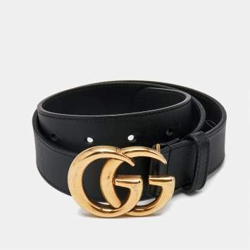 Gucci Black Leather GG Marmont Buckle Belt 70CM
