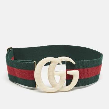 Gucci Green/Red Web Elastic Plexiglass GG Marmont Waist Belt 70 CM