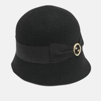 Pre Owned Gucci Black Rabbit Felt GG Bucket Hat M