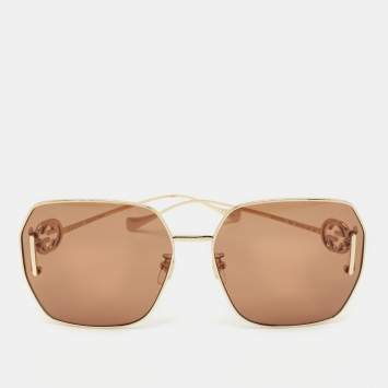Pre Owned Gucci Brown/Gold Tone GG1207SA Interlocking G Oversized Sunglasses