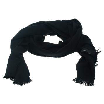 مملوكة مسبقًا Gucci Black Guccissima Fringed Edge Wool Scarf