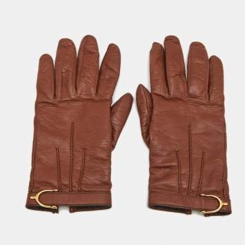 Gucci Brown Leather Gloves Size 7.5