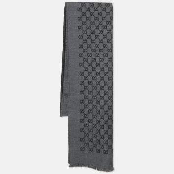 Gucci Grey/Black GG Jacquard Wool Scarf 