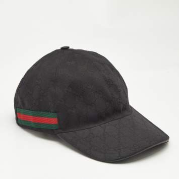 Pre Owned Gucci Black Original GG Canvas Web Detail Baseball Cap S