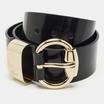 Gucci Black Patent Leather Buckle Wide Belt 85CM