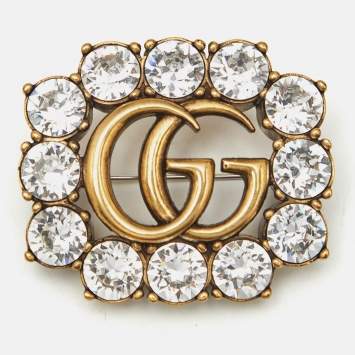 Pre Owned Gucci  GG Crystal Gold Tone Brooch