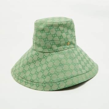 Pre Owned Gucci Green GG Canvas Wide Brim Hat L