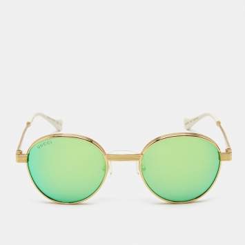 Gucci White/Gold Tone Mirrored GG0872S Round Sunglasses