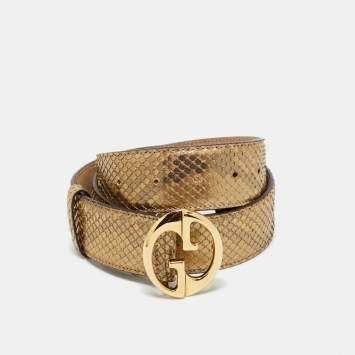 Pre Owned Gucci Gold Python 1973 Buckle Belt 90 CM